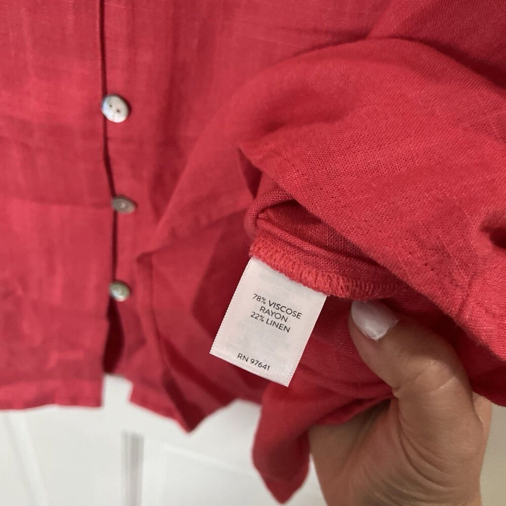 J Jill Button Up Dress Large Linen Blend Midi Guava Pink Cottage Core Coastal - Picture 3 of 8